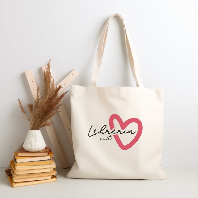 Teacher with heart farewell gift teacher from the heart, teacher farewell jute bag, thank you gift bag teacher sustainably printed image 4