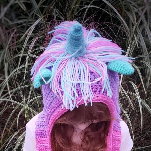 Crochet hooded unicorn scarf, scoodie, for girls, easy to follow, beginner pdf file pattern only