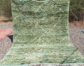 Moroccan wool rug Green, Handmade Beni rug green, Soft Berber Wool Rug, Handwoven in Atlas Mountains