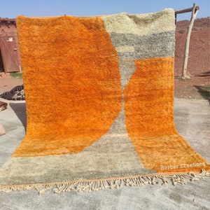 Orange Moroccan Wool Rug, Gray and Orange Beni Mrirt Wool Rug, Handmade Berber Rug, Area Rug, Authentic Beni Wool Rug