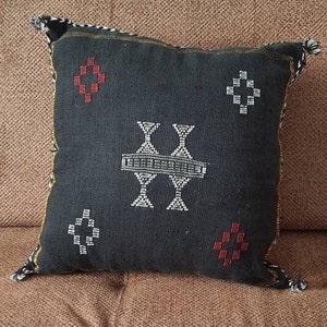 Cactus Silk Pillow cover 18&quot;x18&quot; Black - Moroccan cushion