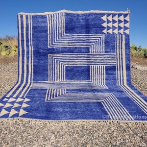 Contemporary Moroccan Blue Rug, Beni Mrirt Rug, Handmade wool rug, Berber Atlas Rug