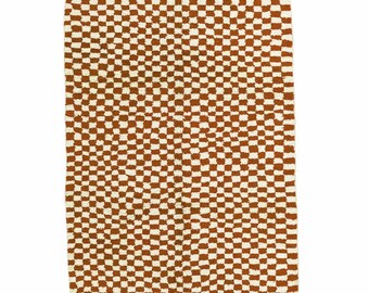 Handwoven Brown and Cream Checkered Berber Rug