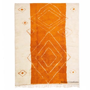 Orange Moroccan rug, Plush area rug, Abstract Handmade Berber Wool  Rug, Orange Beni Mrirt Rug