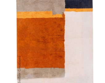 Orange Berber Area Rug, Genuine Wool Handmade Carpet