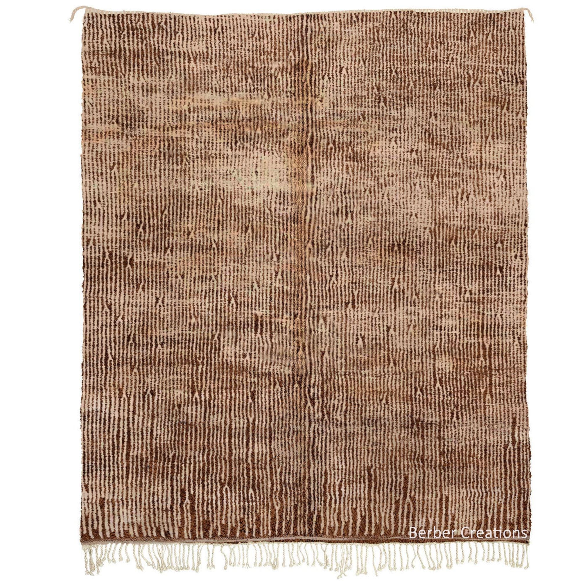 【新品】153cm×86cm モロッコ　ベニワレン　ウール　ブラウン　生成り ハンドメイドのベニ・ウラインラグ：本物のモロッコ産ベルベルウール