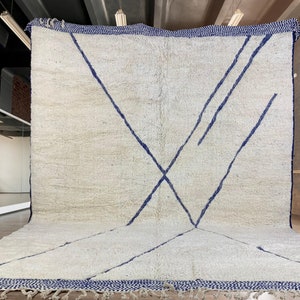 Moroccan beni ourain rug, Cream & Blue Berber rug ,Moroccan rug, handmade rug ,beni ourain rug,area rug , large moroccan rug