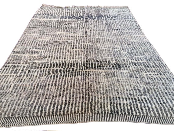 Moroccan rug Black, Beni Mrirt wool rug, Berber Area rug, Black and White rug