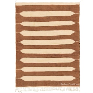 Kilim Brown Moroccan Rug - flatweave  Rug - Striped Kilim Woven Rug - Brown kilim Rug