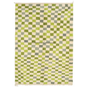 Checkered Wool Rug Green and Gray, Beni Ourain Area rug, Handmade wool rug, Pink Berber Rug