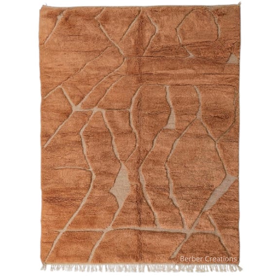 Warm Earth Terracotta Moroccan Rug - Burnt Orange beni ourain Carpet - Handmade 3D Lattice Wool Rug -  Custom beni rug