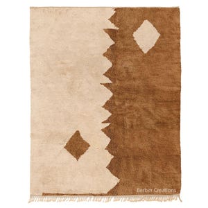 Abstract Moroccan rug, Plush area rug, Handmade Berber Wool  Rug, Brown Beni Mrirt Rug