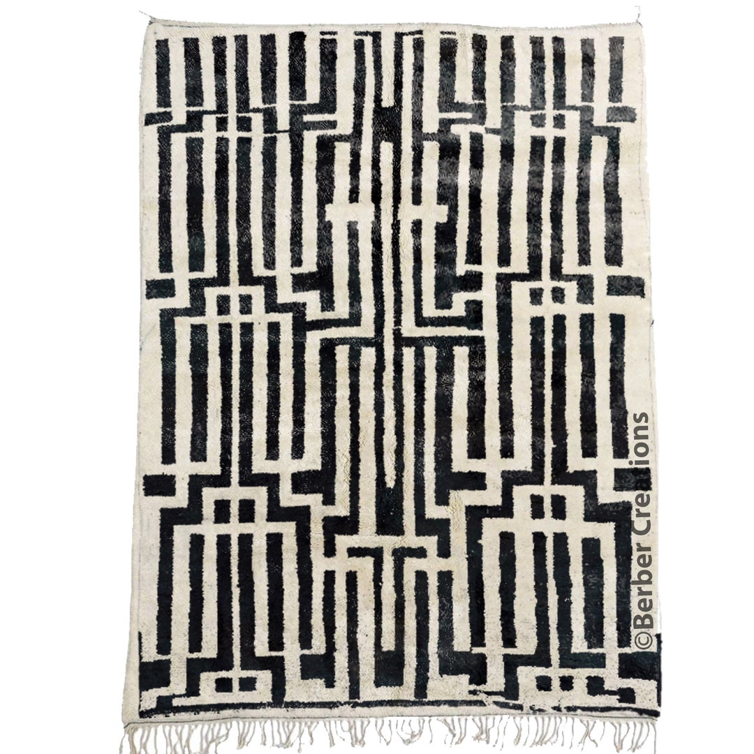 Moroccan Rug Black and White Beni Mrirt Rug Wool Rug Etsy