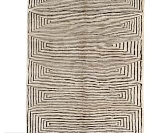 Handmade Beni Ourain Rug, Black and Cream Moroccan Berber Carpet
