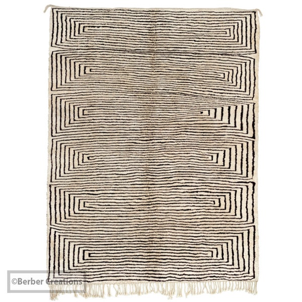 Beni ourain rug Black and White , Moroccan rug , Berber carpet , Genuine Wool rug , Handmade rug, Modern Berber rug, Area rug