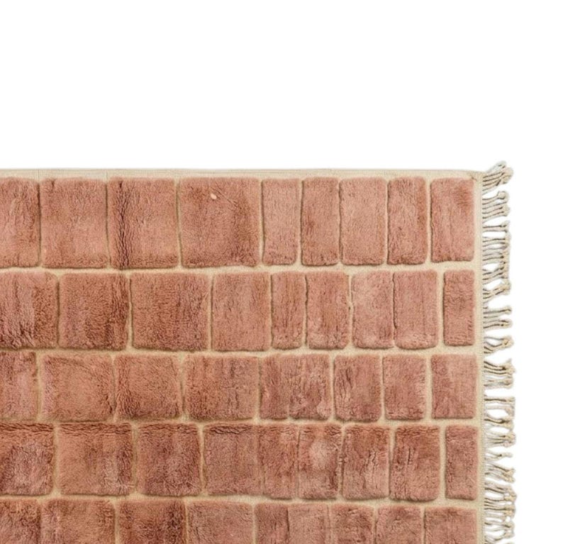 Alfombra marroquí hecha a mano: alfombra geométrica de lana rosa rubor, moderna alfombra bereber personalizada, alfombra abstracta con textura 3D. imagen 2