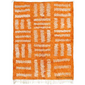 Moroccan Rug Orange, Modern Berber Wool Rug, Moroccan shag rug, Orange Beni rug,  Beni Mrirt Rug, Authentic Berber Wool Rug