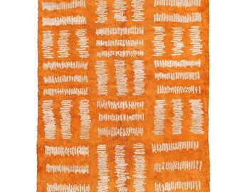 Orange Moroccan Berber Rug: Handwoven Wool Beni Mrirt Rug