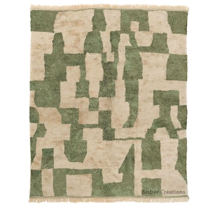 Green Moroccan Beni Mrirt Rug - Handwoven Wool Area Rug