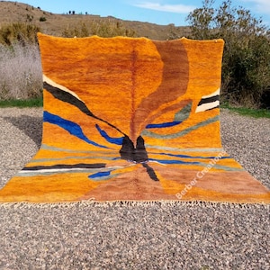 Abstract Moroccan Rug, Handmade wool rug Orange, Berber area rug, Area wool rug, Orange Beni Rug, Beni Mrirt Rug, Beni Ourain Rug