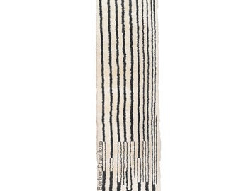 Moroccan rug runner Black and White, Striped Runner Rug, Beni Mrirt Runner rug- Hallway runner
