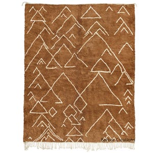 Abstract Moroccan rug, Plush area rug, Handmade Berber Wool  Rug, Brown Beni Mrirt Rug