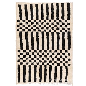 Checkered Moroccan Rug, Black and White Moroccan Wool Rug, Geometric Beni Ourain Rug