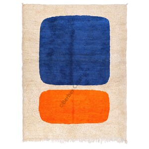 Moroccan  rug Orange ang Blue  - Shag Berber rug - Beni Ourain rug  - Handmade rug