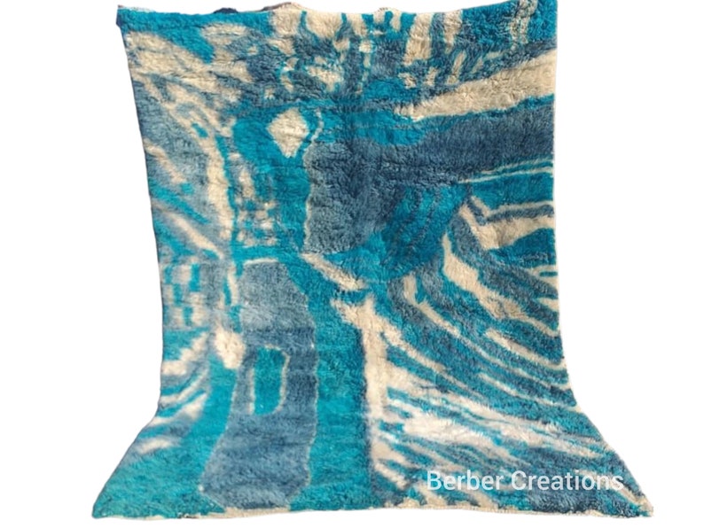 Abstract Moroccan Rug 5.5x9 Ft, Blue Berber Rug, Beni Mrirt Rug, Atlas