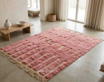 Pink Moroccan Rug, Beni Ourain Wool Soft and Plush, Authentic Berber Carpet