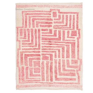 Pink Moroccan rug, Beni Ourain Wool rug, Pink Beni Rug, Shag Berber Wool Rug