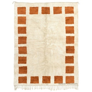 Moroccan Rug Orange, Handwoven Area Rug, Squares Rug, Beni Ourain Rug, Beni Mrirt Rug, Plush Rug, Berber Beni Rug