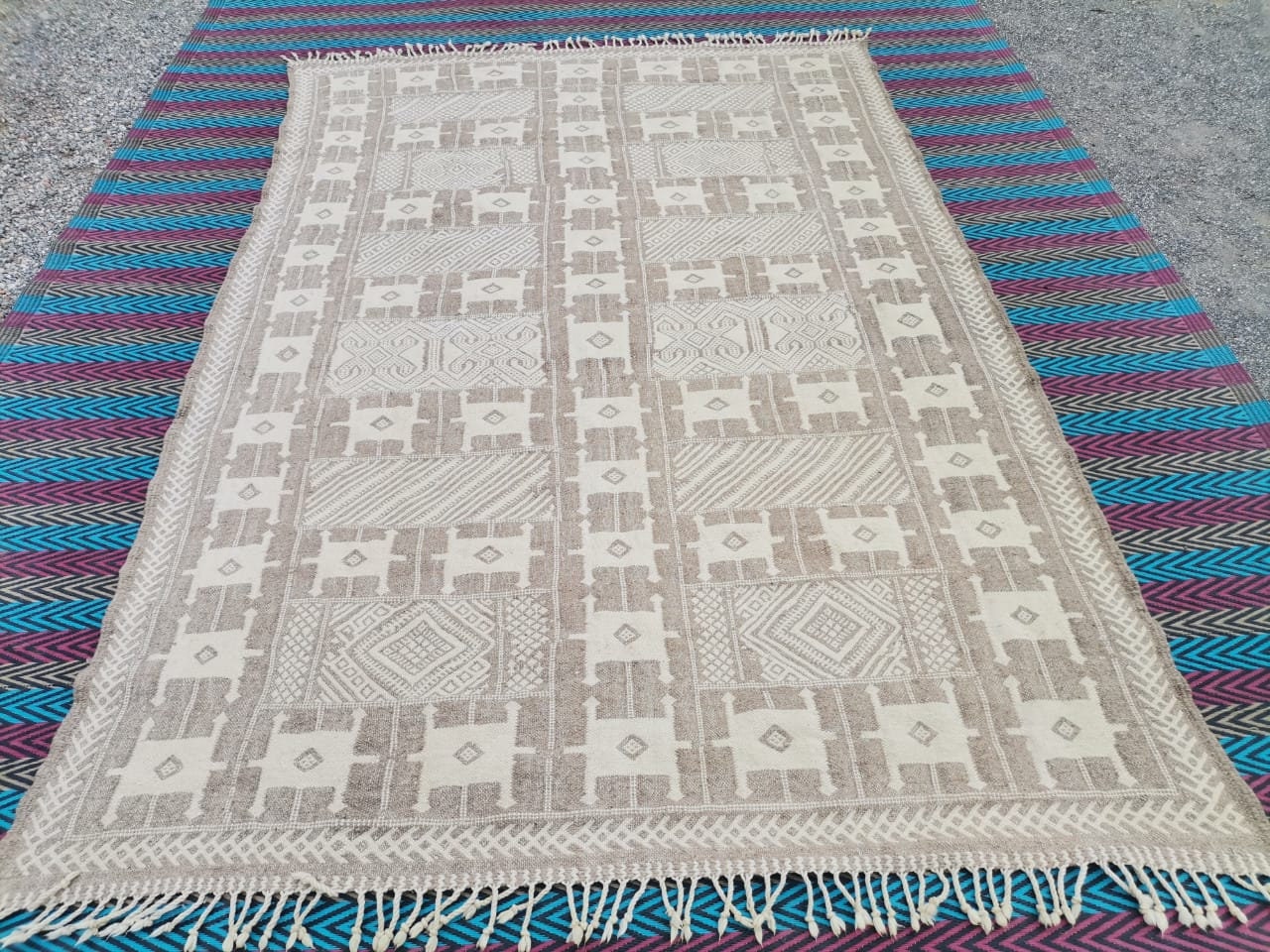 キリム モロッコ ウール ラグ 6.5 x 9.8 フィート、キリム ウール ラグ