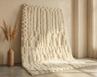 Handwoven Moroccan Wool Rug, Sculptural Textured Area Carpet, Beni Ourain Style, Organic Minimalist Decor