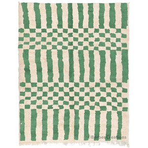 Checkered Moroccan Rug, Sage green and White Moroccan Wool Rug, Geometric Beni Ourain Rug