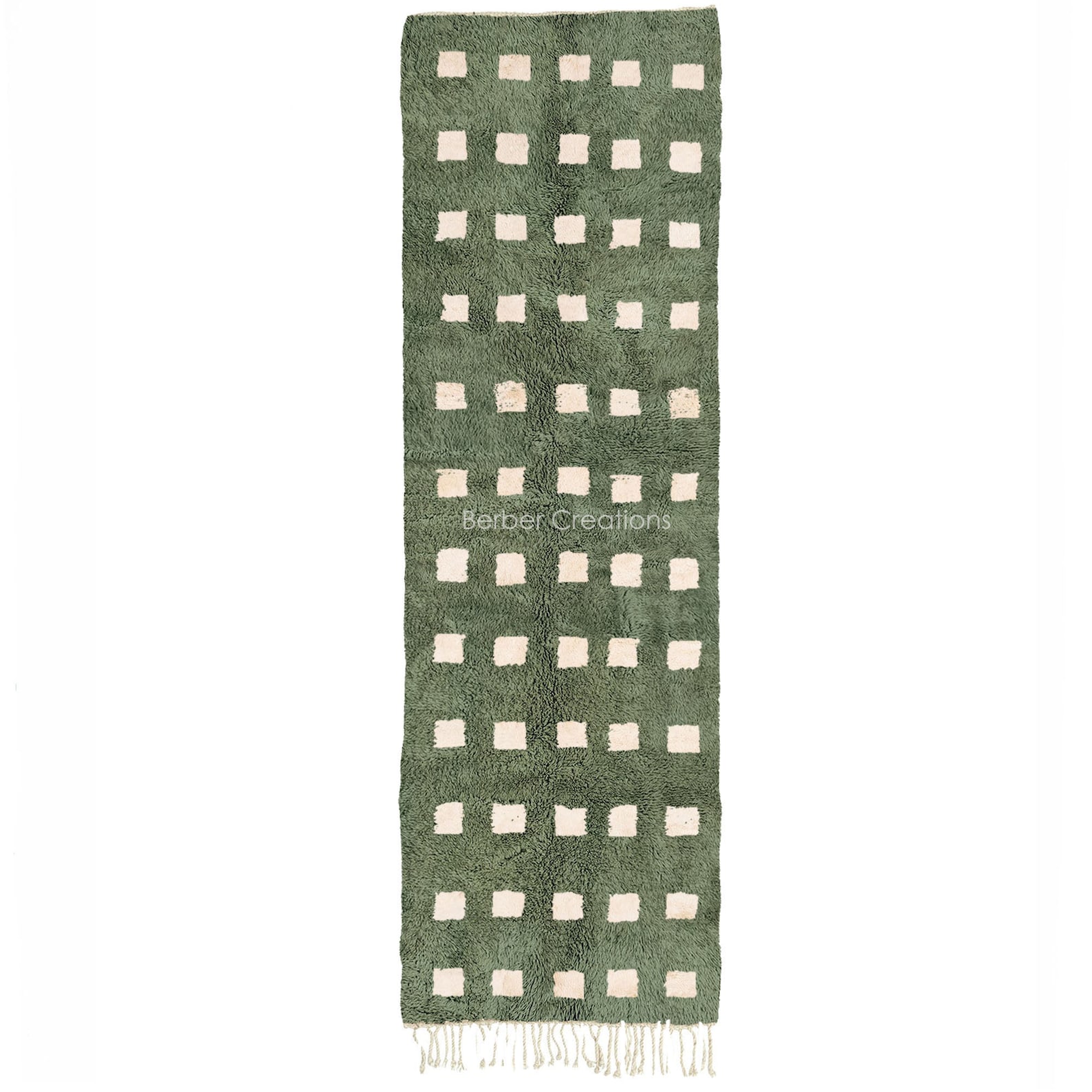 Moroccan Runner rug Green and White - Checkered Hallway runner - Moroccan rug - Berber carpet - Handmade rug Green - 2.6x9 Feet