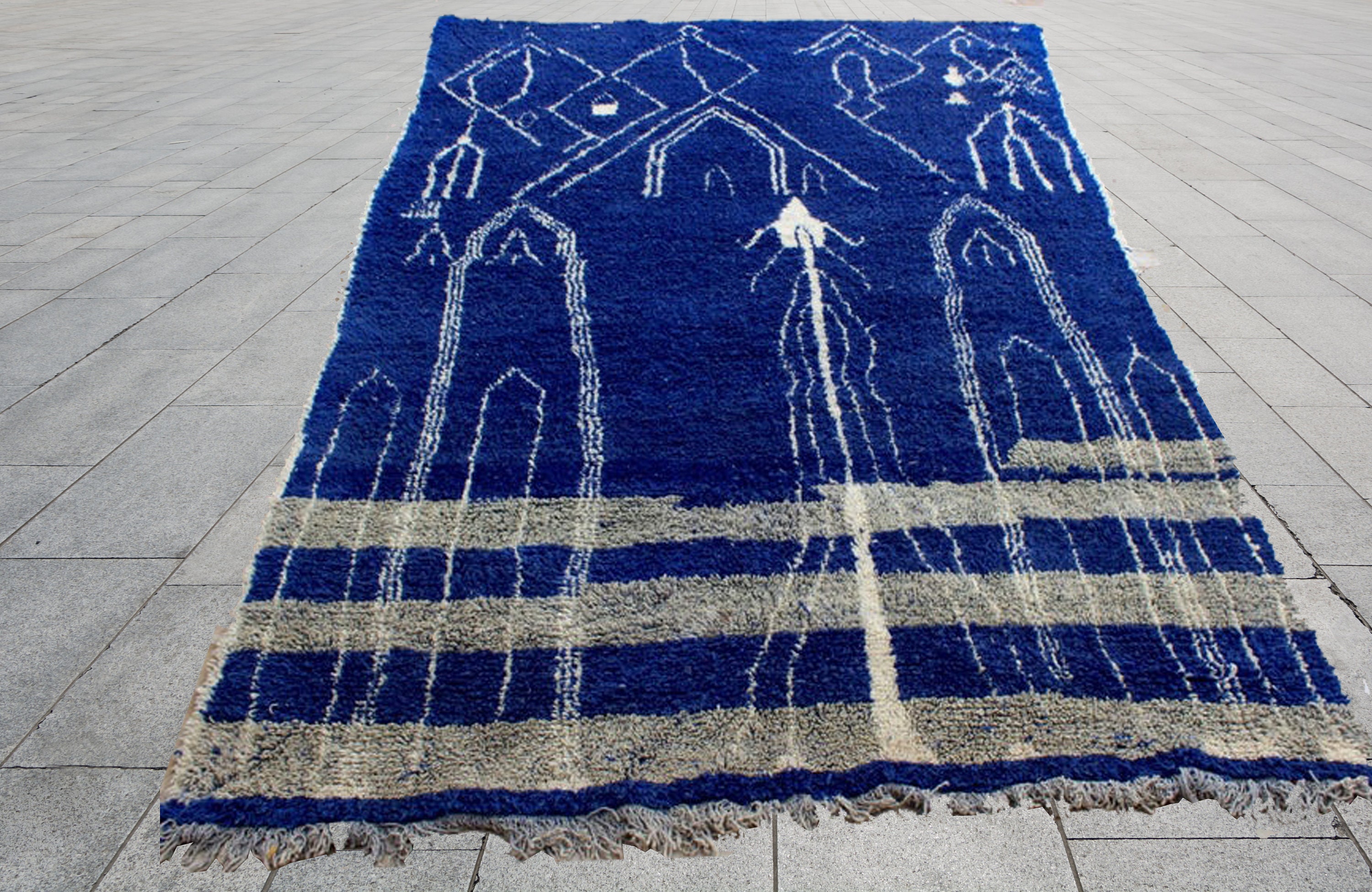 Moroccan Rug Blue Grey Berber Carpet Genuine Wool Rug Etsy