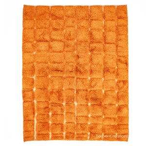 Moroccan Rug Orange, Handwoven Area Rug, Shag Orange Beni Ourain Rug, Beni Mrirt Rug, Plush Rug, Berber Beni Rug