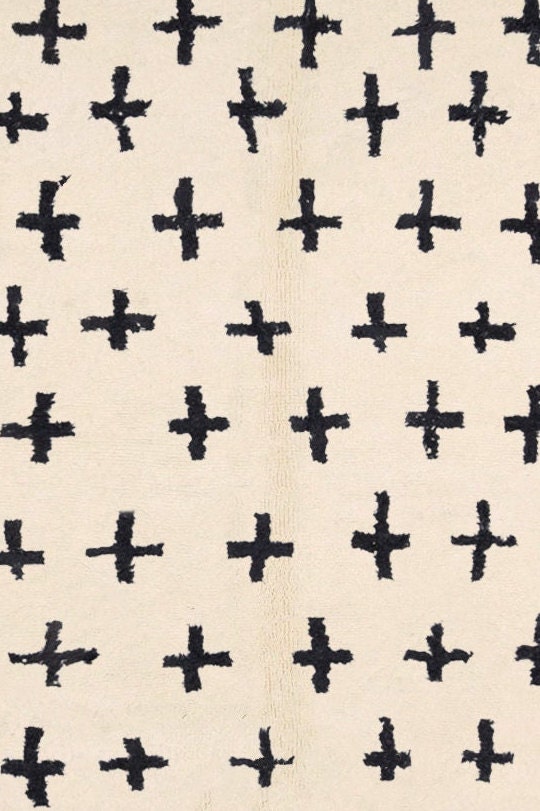 Moroccan Cross Rug, Handmade Black and White Cross Rug
