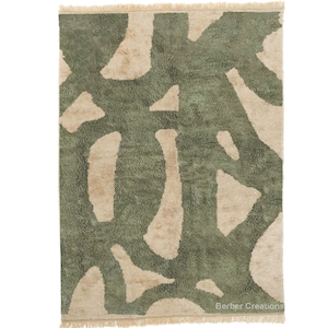 Moroccan  rug Green and Beige, area rug, Handmade Berber Wool  Rug, Beni Mrirt Rug