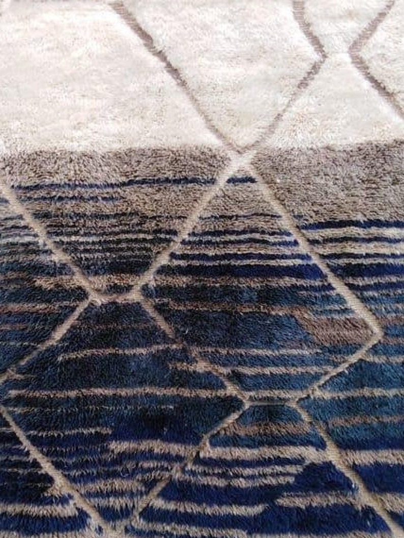Moroccan rug brown and blue ,Handmade rug, Beni ourain style, Area rug, Tapis berbere, Teppich image 3