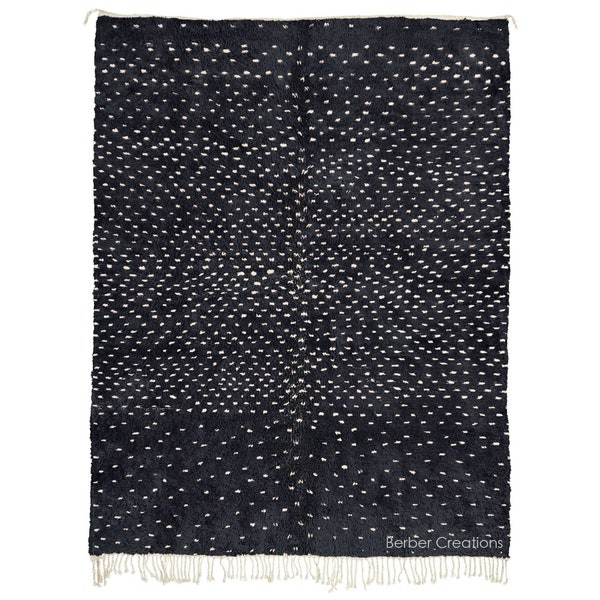 Moroccan Rug Black and White, Handwoven Area Rug, Beni Ourain Rug Dots, Beni Mrirt Rug, Plush Rug, Berber Beni Rug