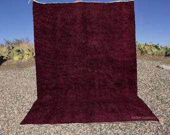 Burgundy Moroccan Rug – Handwoven Solid Wool Area Rug, Modern Minimalist Decor