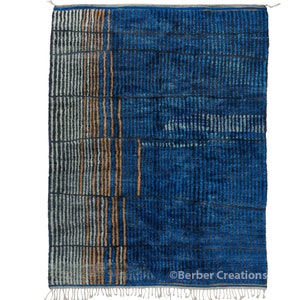 Blue Striped Moroccan rug, Berber stripes area rug, Beni Mrirt rug, handmade wool rug