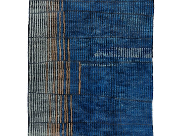 Blue Striped Moroccan rug, Berber stripes area rug, Beni Mrirt rug, handmade wool rug