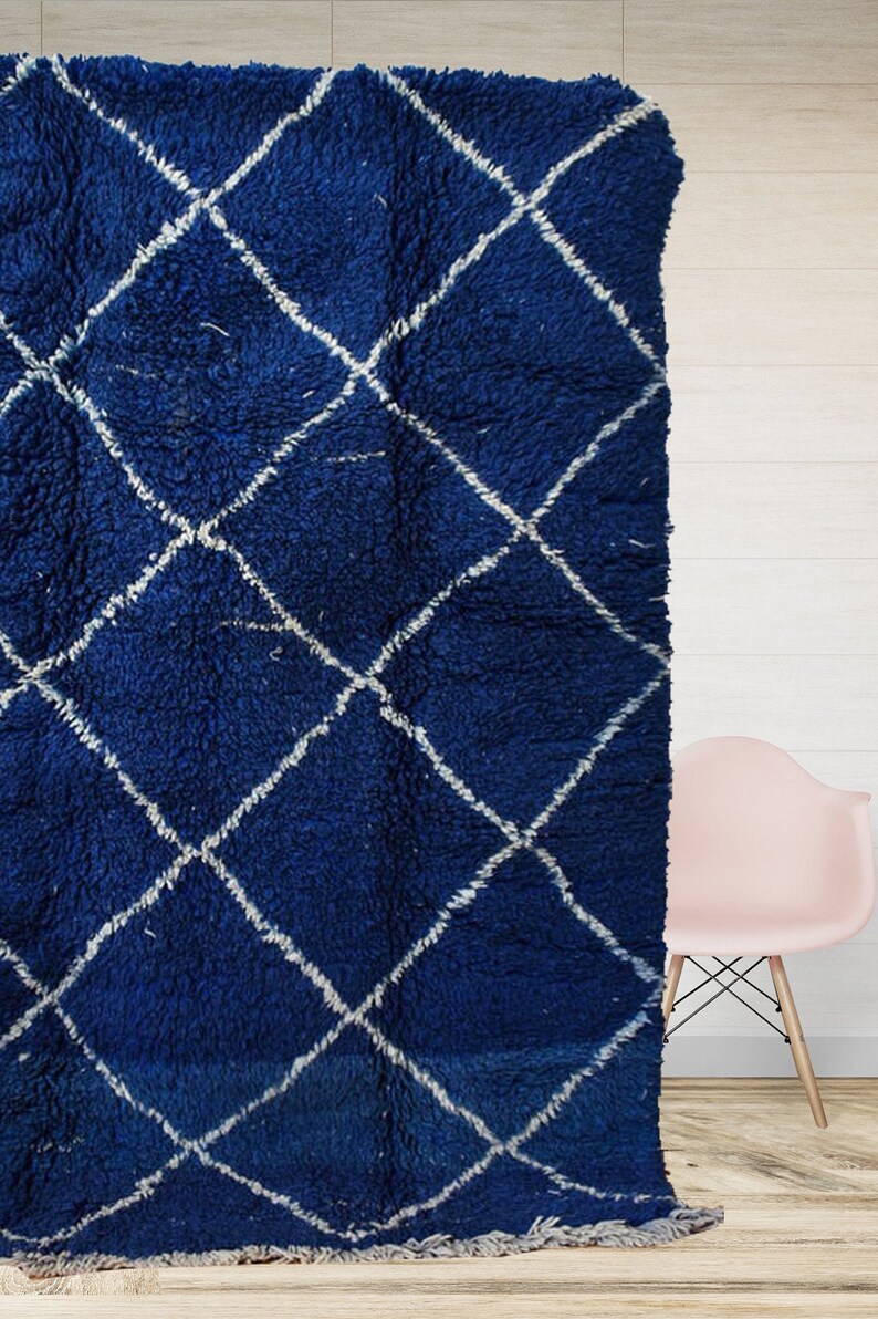 Beni Ourain Rug Blue Moroccan Rug Berber Carpet Genuine Etsy