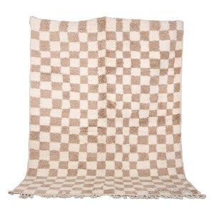 Checkered Moroccan Rug 4.9x8.2 ft, Authentic Handmade Berber Wool Rug, Neutral checkered rug, Area Rug, Shag Beni Rug