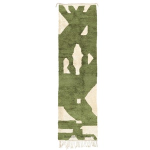Moroccan Runner rug Green and White - Checkered Hallway runner - Moroccan rug - Berber carpet  - Handmade rug Green