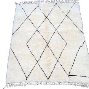 Moroccan beni ourain rug, Cream & Black Berber rug ,Moroccan rug, handmade rug ,beni ourain rug,area rug , large moroccan rug