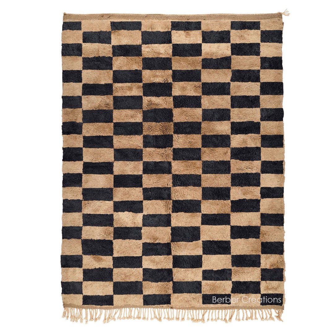 Checkered Moroccan Rug, Neutral Beni Rug, Checkered Area Rug, Tan ...